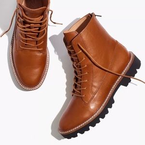 Madewell The Citywalk Lugsole Lace-Up Boot in Leather English Saddle
